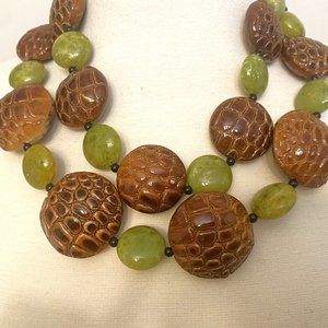 ANGELA CAPUTI Brown & Green Resin Two Strand Necklace